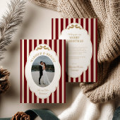 Striped Christmas Card with Photo Feestdagenkaart