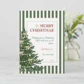 Striped Christmas Holiday Card with Pine Tree Feestdagenkaart (Staand voorkant)