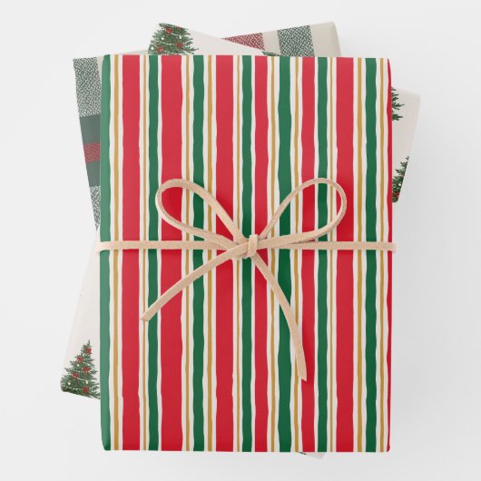Striped Christmas Wrapping Paper, Pine Tree Inpakpapier Vel (In situ)