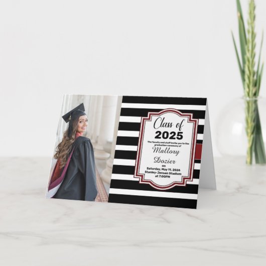 Striped Classic Afstuderen Fotouitnodiging (Voorkant)