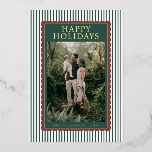Striped Classic Holiday Photo Folie Feestdagenkaart (Voorkant)