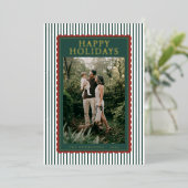 Striped Classic Holiday Photo Folie Feestdagenkaart (Staand Voorkant)