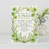 Striped Clover Border Party Invitation Kaart (Staand voorkant)
