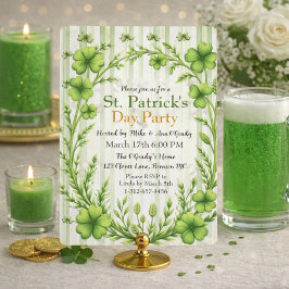 Striped Clover Border Party Invitation Kaart