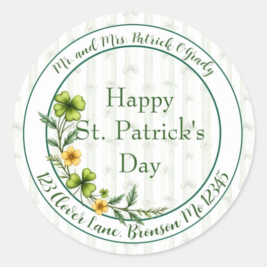 Striped Clovers Envelope Seal Ronde Sticker (Voorkant)