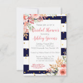 Striped Confetti Floral Bridal Shower Invitation Kaart (Voorkant)