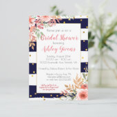 Striped Confetti Floral Bridal Shower Invitation Kaart (Staand voorkant)