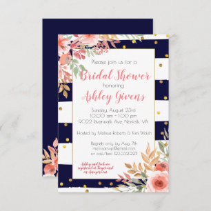 Striped Confetti Floral Bridal Shower Invitation Kaart