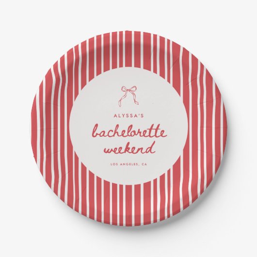 Striped Coquette Bow Bachelorette Weekend Papieren Bordje (Voorkant)