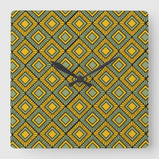 Striped Diamonds - Groen Vierkante Klok (Voorkant)