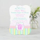 Striped Elephant Baby Girl Shower Invitation Kaart (Staand voorkant)