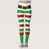 Striped Elf Green Red Kerstnieuwigheid Leggings (Voorkant)
