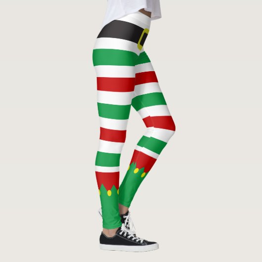 Striped Elf Green Red Kerstnieuwigheid Leggings (Rechts)