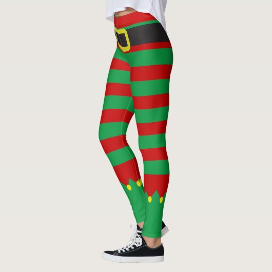 Striped Elf Green Red Novelty Kerstmis Leggings (Links)