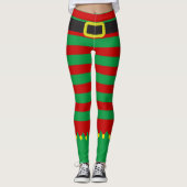 Striped Elf Green Red Novelty Kerstmis Leggings (Voorkant)