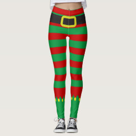 Striped Elf Green Red Novelty Kerstmis Leggings