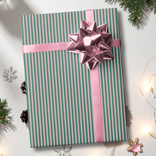 Striped Emerald Green Rose Gold Christmas Holiday Cadeaupapier