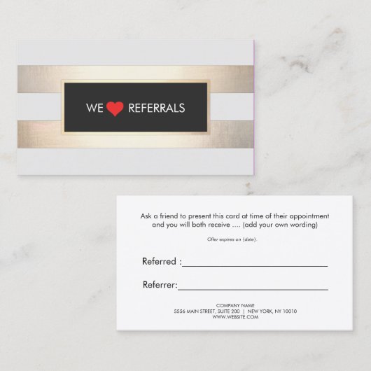 Striped FAUX Gold en Black Red Heart Referral (Voorkant / Achterkant)