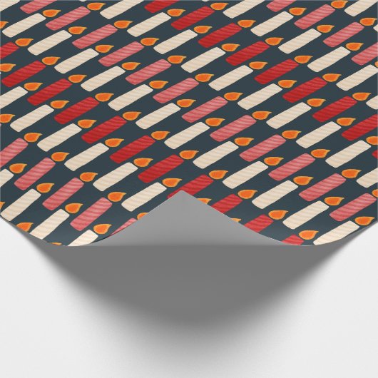 Striped Festive Candle Holiday Wrapping Paper Cadeaupapier (Hoek)