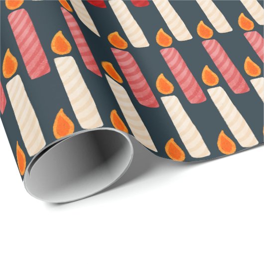Striped Festive Candle Holiday Wrapping Paper Cadeaupapier (Rol Hoek)