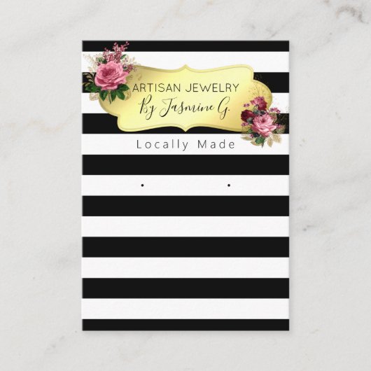 Striped Floral Black White Jewelry Display Card Visitekaartje (Voorkant)
