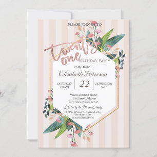 Striped Floral Lijst 21st Birthday Party Kaart