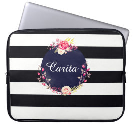 Striped Floral Monogram Neopreen-laptophoes Laptop Sleeve