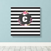 Striped Floral Monogram Premium Wrapped Canvas (Insitu (Houten vloer))