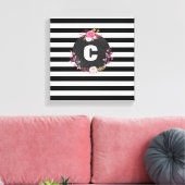 Striped Floral Monogram Premium Wrapped Canvas (Insitu (Woonkamer))