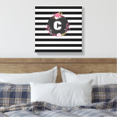 Striped Floral Monogram Premium Wrapped Canvas (Insitu (Slaapkamer))