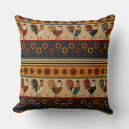 Striped Floral Rooster Pillow Kussen