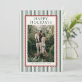 Striped Frame Holiday Photo Collage Feestdagenkaart (Staand voorkant)