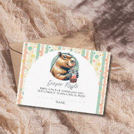 Striped Funny Capybara Baby Shower Diaper Raffle Informatiekaartje