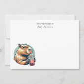 Striped Funny Capybara Custom Name Nursery  Notitiekaartje (Voorkant)