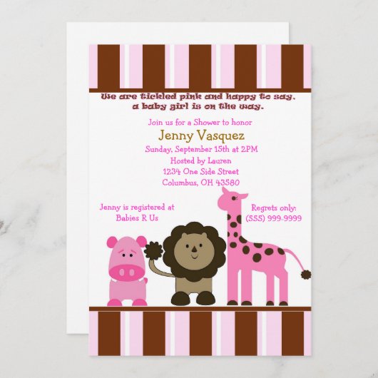 Striped Girl Safari Uitnodiging (Voorkant / Achterkant)