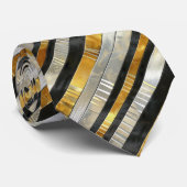 Striped Gold, Black, Silver Necktie Stropdas (Opgerold)
