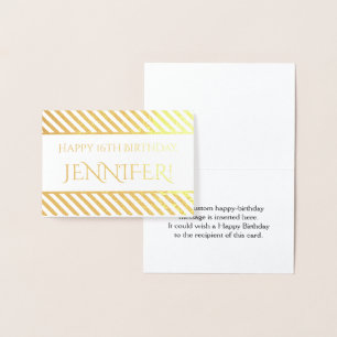 Striped Gold Foil "Happy Birthday, Jennifer!" Kaar Folie Kaarten