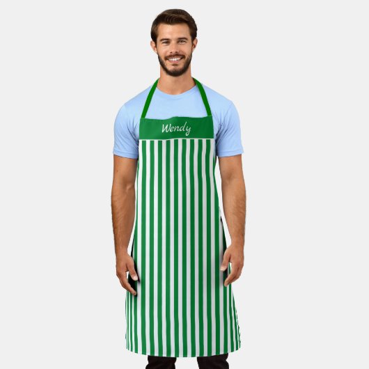 Striped Green and White Pattern Apron Schort (Gedragen)