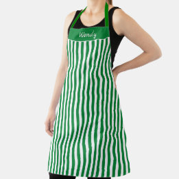 Striped Green and White Pattern Apron Schort