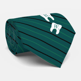 Striped Green Dentistry Initialized Teeth Stropdas