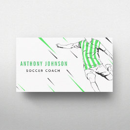 Striped Green Uniform Soccer Player Coach Modern Visitekaartje