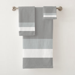 Striped Grey, Midtone Grey, White Bath Towel Set Bad Handdoek