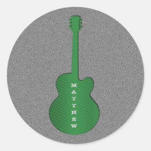 Striped Guitar Round Stickers, groen Ronde Sticker