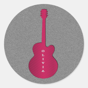 Striped Guitar Round Stickers, Hot Pink Ronde Sticker