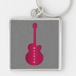 Striped Guitar Sleutelhanger, Hot Pink Sleutelhanger