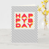 Striped Happy Bday Typography Wenskaart Kaart (Gele Bloem)