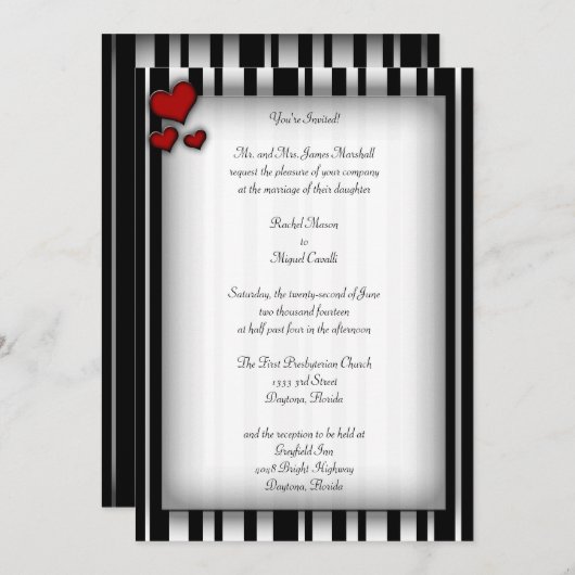 Striped Heart Invitations Kaart (Voorkant / Achterkant)