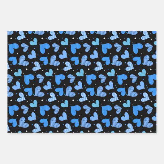 Striped Hearts Blue Inpakpapier Vel (Voorkant)