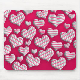 Striped Hearts Hot Pink Fun Patroon Epic Design Muismat