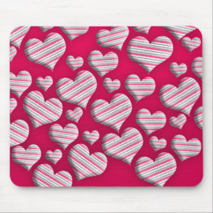 Striped Hearts Hot Pink Fun Patroon Epic Design Muismat